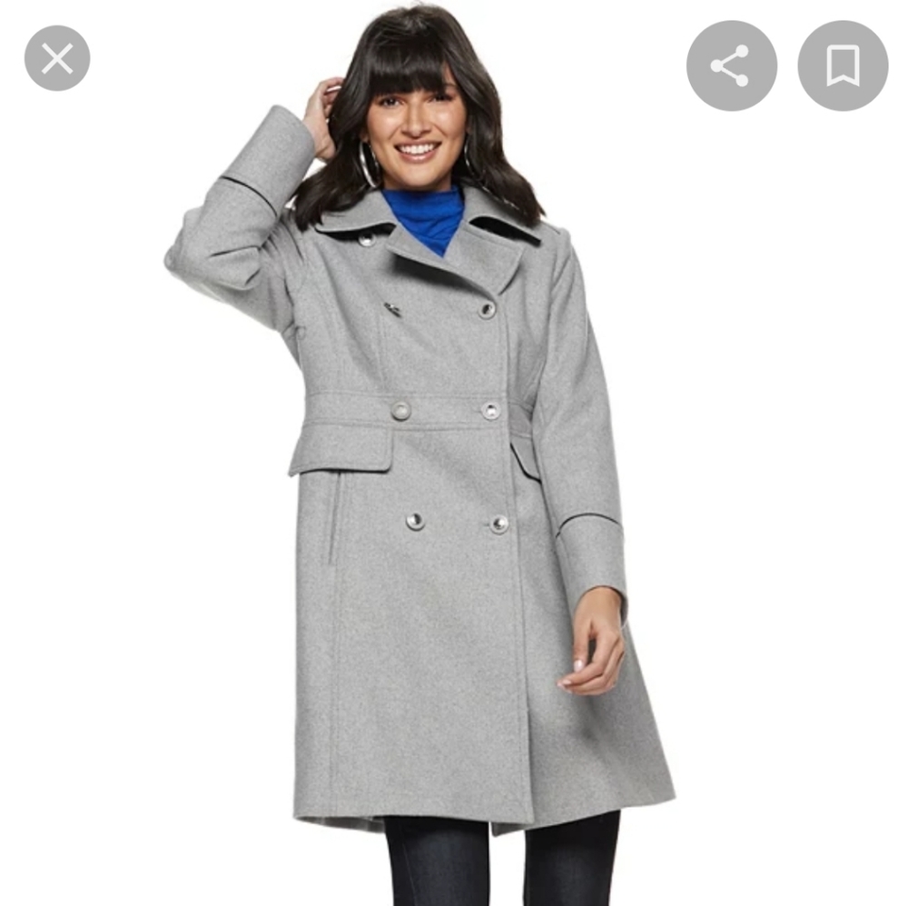 Womens Nine West Double-Breasted Military Wool-Blend Coat size XXL Grey Gray